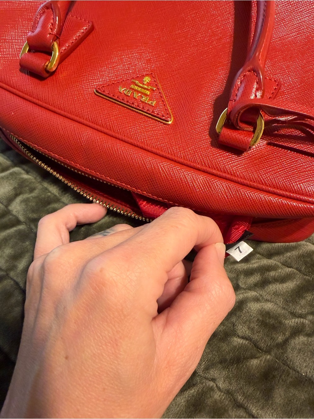 Prada Red Saffiano Leather Satchel with Gold Hardware - Picture 5 of 12